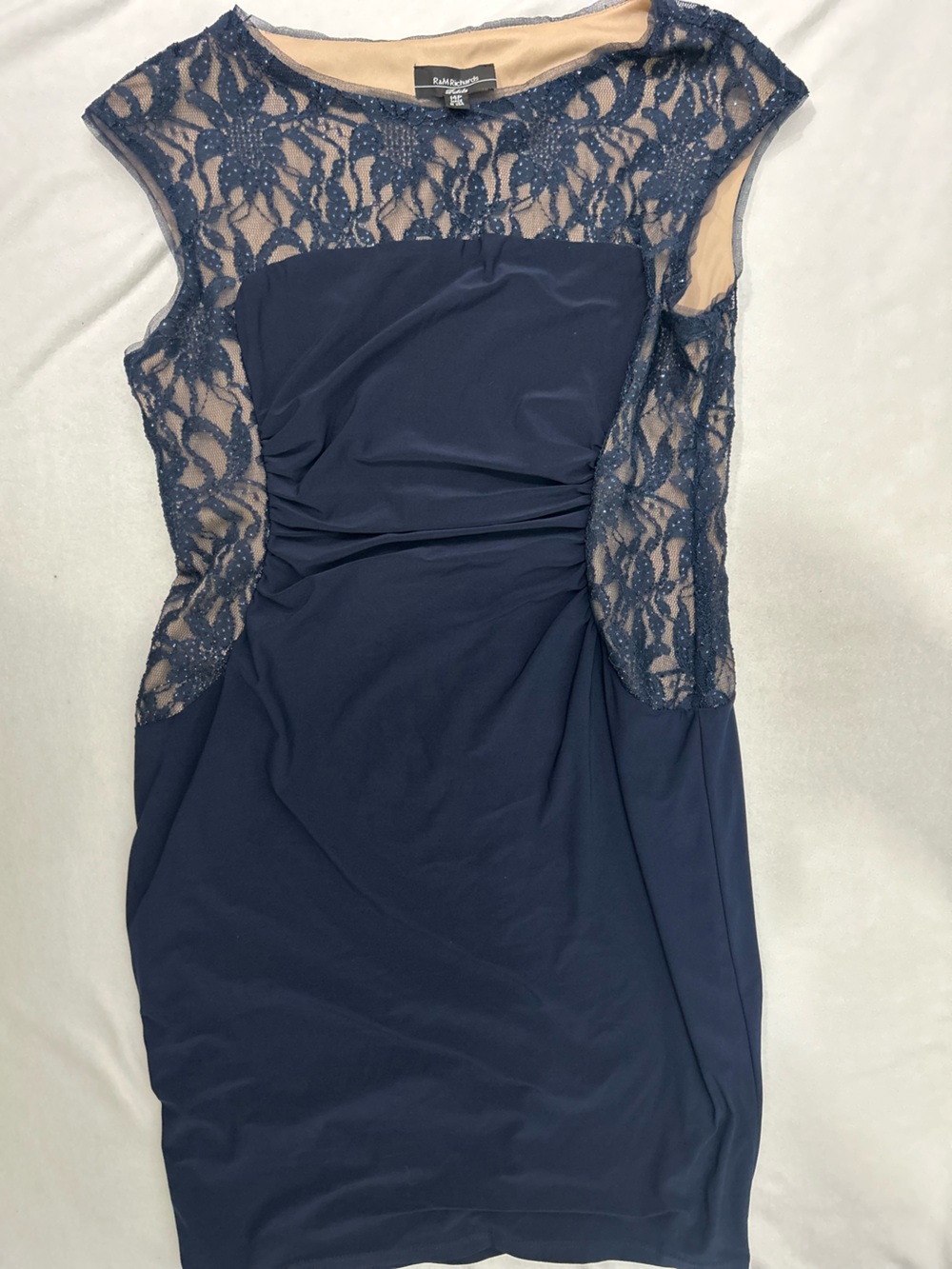 R&M Richards Navy Lace-Detail Cap-Sleeve Dress